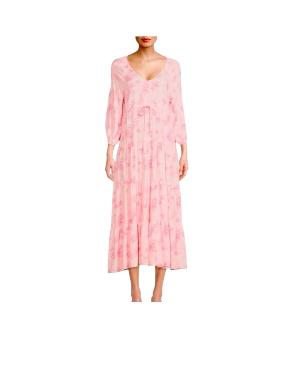 Pink Floral V-Neck Maxi Nightgown SiZE M WOMEN